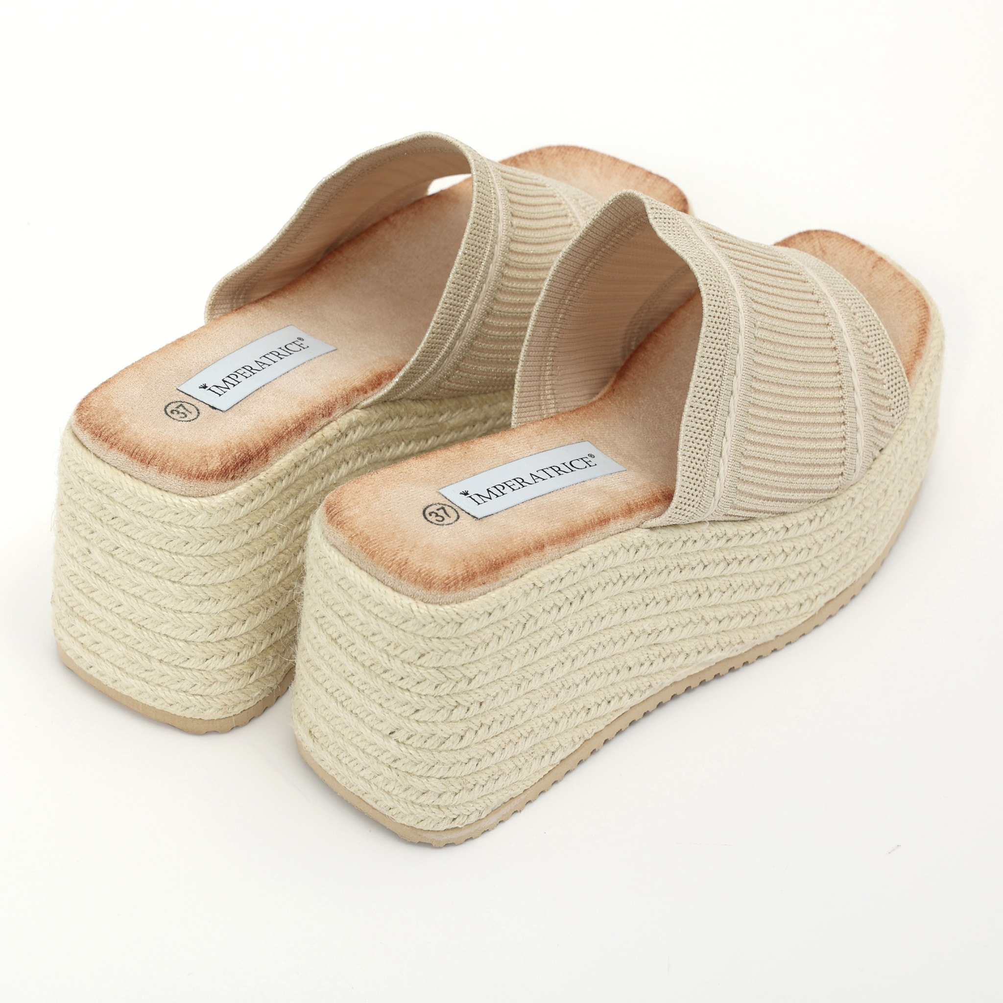 Sandali con zeppa e fascia in tessuto