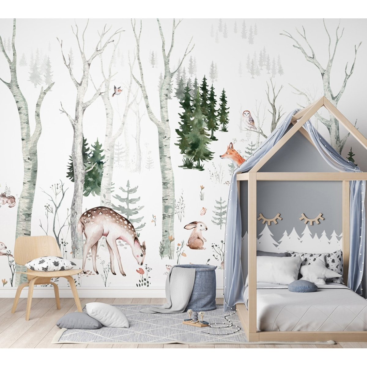 Papier peint panoramique Bambi & Co - Un décor mural de 7 lés (336x260cm), créé et fabriqué en France