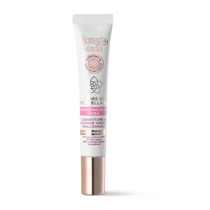 Sistema perfeccionador - Contorno de ojos rosa - Corrector de ojeras grises y amarillentas - con Ceramidas vegetales y Flor de Porcelana (10 ml) - todo tipo de pieles