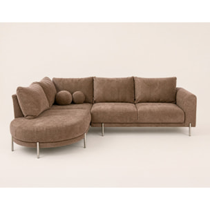 Gabin - Canapé d'angle gauche 5 places en velours texturé - Taupe
