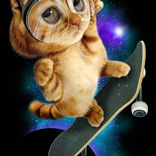 Affiche enfant skate chat  Affiche + cadre en bois - Noir