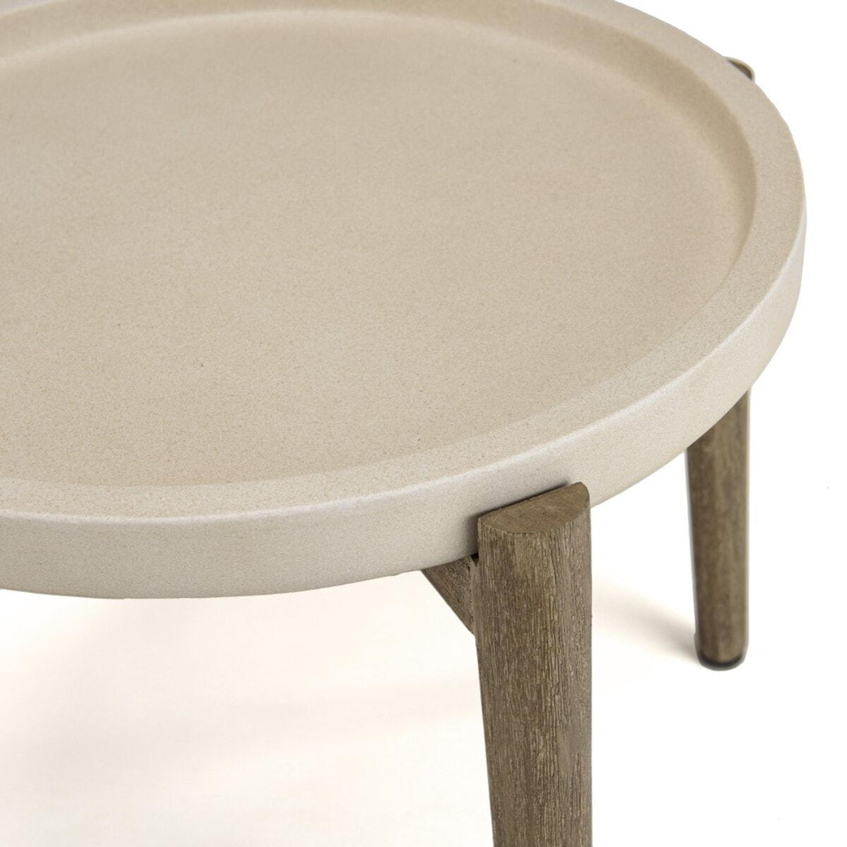 HECTOR - Table d'appoint ronde 50x50cm plateau béton beige pieds acacia