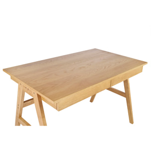 Bureau design avec rangements 2 tiroirs bois clair hévéa L120 cm BROOK