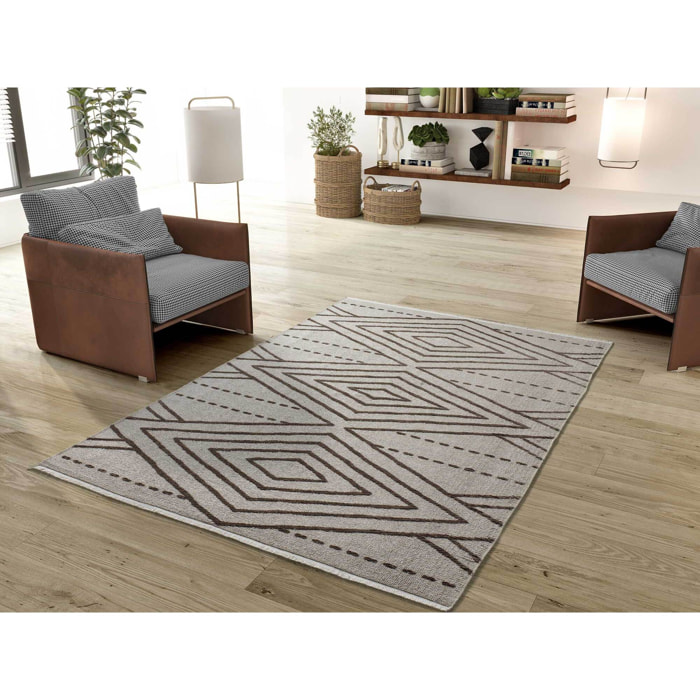 LUX Alfombra geométrica en estilo étnico en color marrón, varias medidas disponibles.