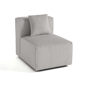 Arty - module d'assise sans accoudoirs - en velours côtelé - Gris clair