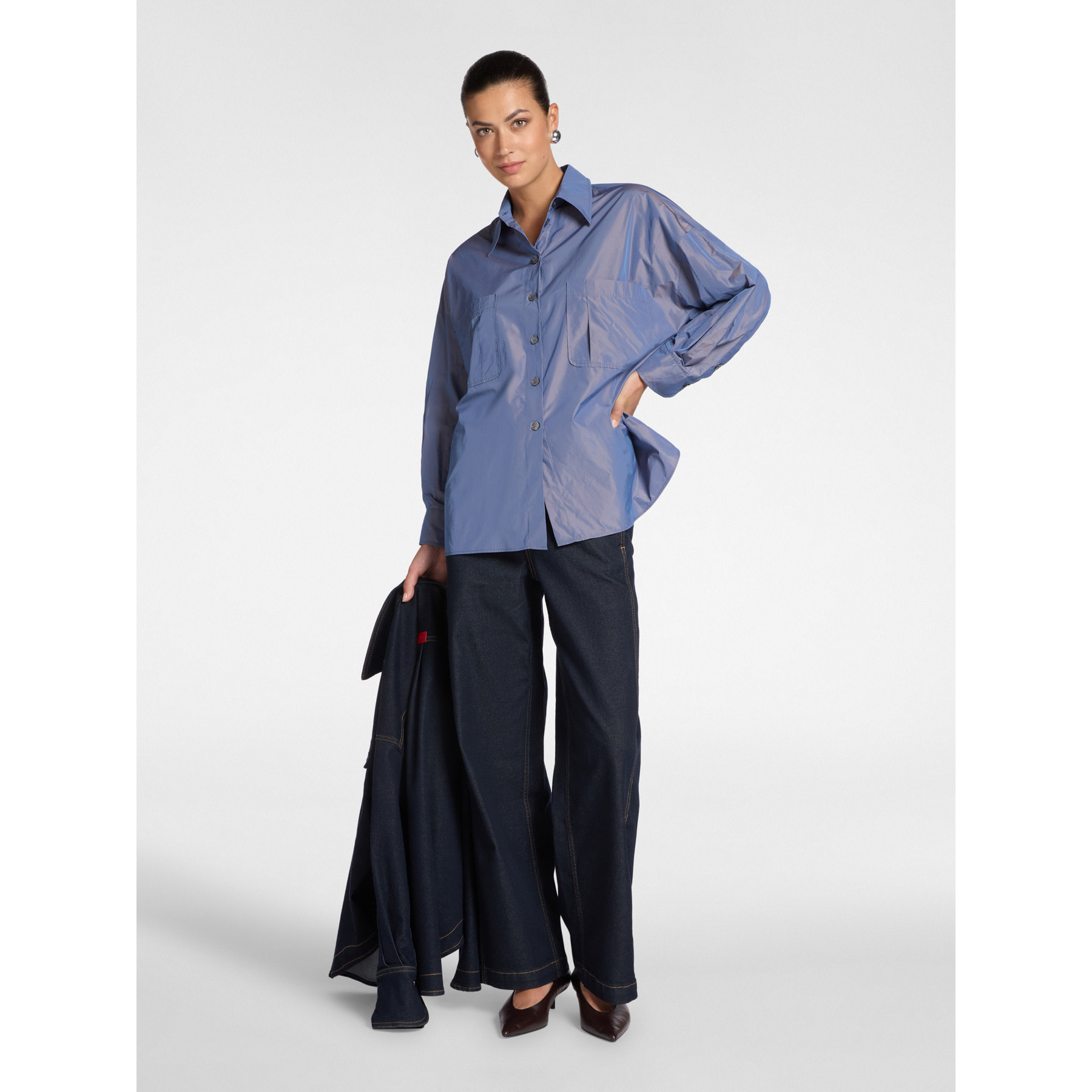 Elena Mirò - Camisa de tafetán con bolsillos - Azul