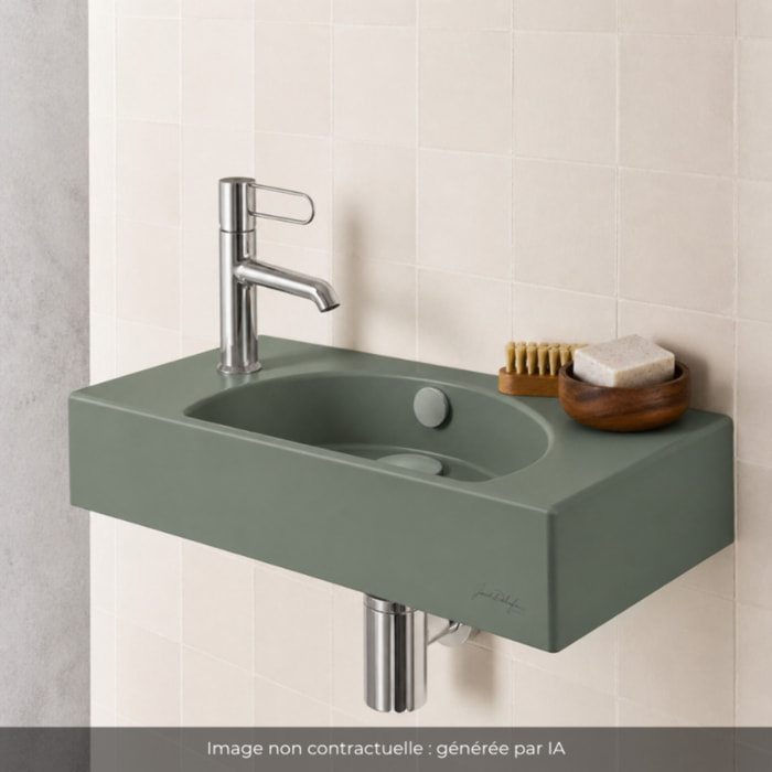 Lave-mains compact 50 cm Odéon Rive Gauche 1 trou de robinetterie à gauche Kaki satiné avec bonde