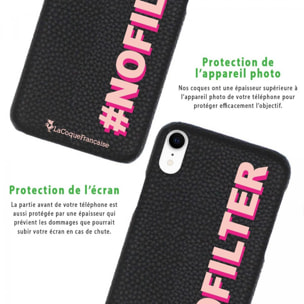 Coque iPhone Xr effet cuir grainé noir No Filter rose et fushia Design La Coque Francaise