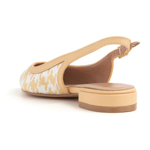 Slingback in rafia con motivo pied de poule - BIANCO/BEIGE