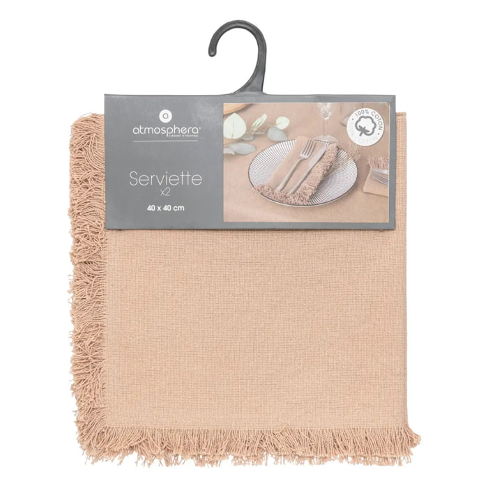 Lot de 2 serviettes de table "Maha" - coton - beige - 40x40 cm