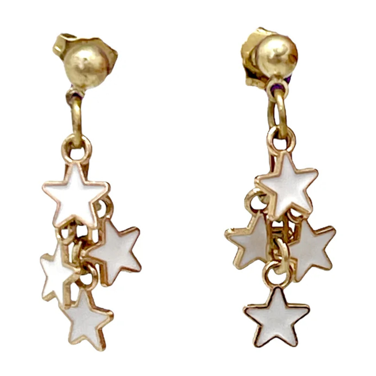 Pendiente cascada de esrtellas en blanco dorado