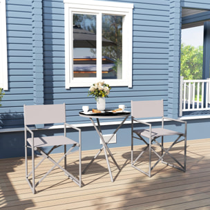 Conjunto de Muebles de Jardín de 3 Piezas Juego de Muebles de Balcón con 2 Sillas Plegables Mesa con Encimera de Vidrio Templado y Estructura de Acero para Terraza Patio Exterior Gris Oscuro