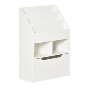 Estantería Infantil de Madera con 3 Compartimentos 2 Cubos y Cajón Móvil con 4 Ruedas Librería Infantil para Habitación de Niños Sala de Juegos 60x29,9x90 cm Blanco