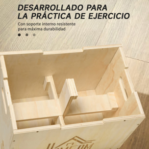 Caja Pliométrica de Madera 3 en 1 Caja de Salto con 2 Mango Hueco Entrenamiento de Fuerza en Casa Oficina Gimnasia CrossFit Carga 120 kg 61x51x76 cm Madera Natural