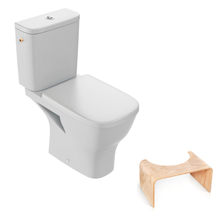 WC à poser sans bride Struktura + abattant + Tabouret physiologique bois