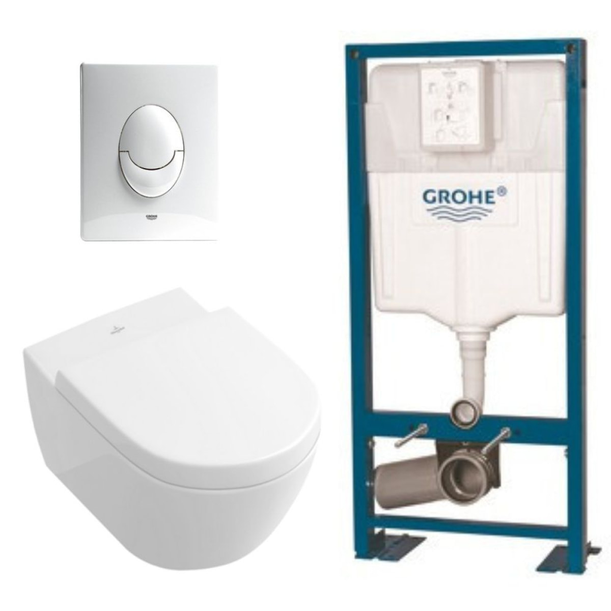 Pack WC suspendu sans bride Subway 2.0 blanc Alpin + abattant + plaque blanche + bâti Grohe