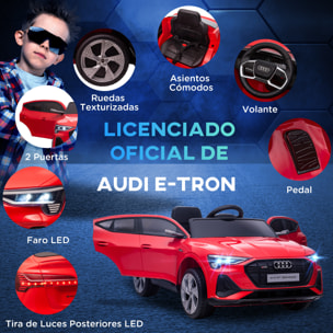 Coche Eléctrico para Niños de +3 Años Audi E-tron, Coche de Batería 12V con Mando a Distancia, Faros LED, Bocina, Música, USB, Apertura de Puerta y Velocidad 3-5 km/h, Rojo