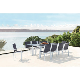 Table de jardin extensible et 10 chaises alu/toile PVC blanc BERENIS