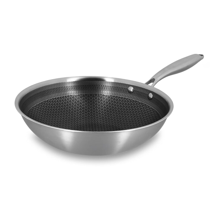 Wok en acier inoxydable et céramique antiadhésif 28cm - tous feux TRINOX