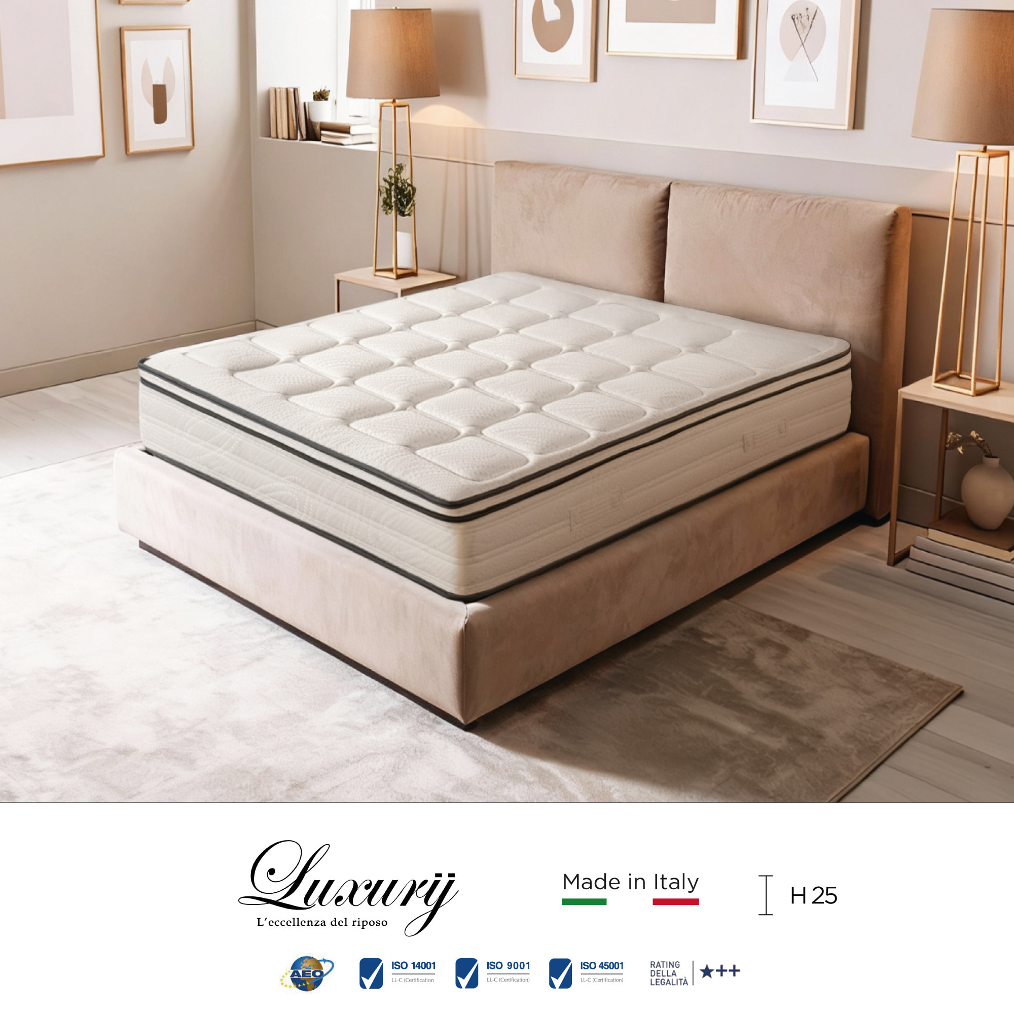 "Firenze" H25 cm 140x190 coppia guanciali Memory OMAGGIO 2cm memory foam
