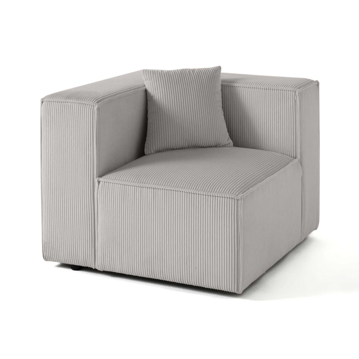Arty - module d'assise gauche - en velours côtelé - Gris clair