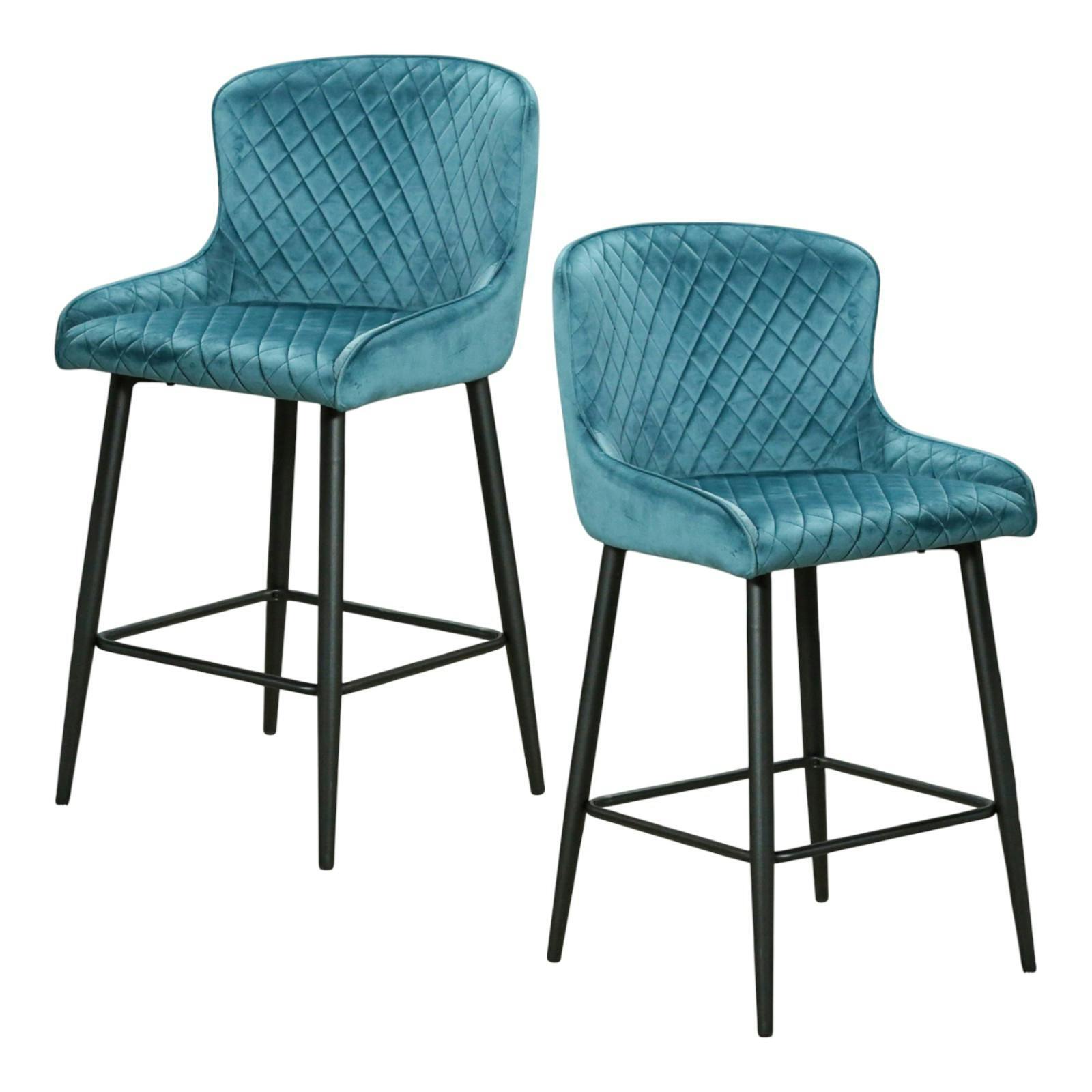 Chaise de bar velours bleu (lot de 2) ARLINGTON