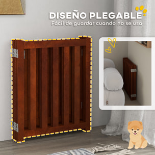 Barrera de Seguridad para Perros Plegable para Escaleras y Puertas Valla para Perros Pequeños de 4 Paneles con Soporte de Pie para Interiores 205x30x60 cm Marrón
