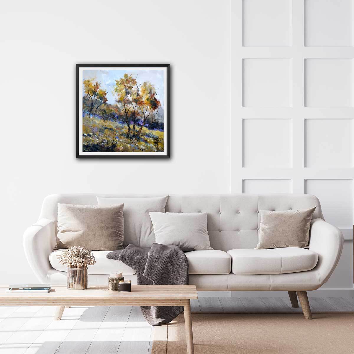 Affiche paysage rural automnal Affiche + cadre en bois - Noir