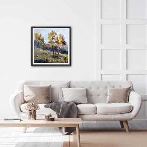 Affiche paysage rural automnal Affiche + cadre en bois - Noir