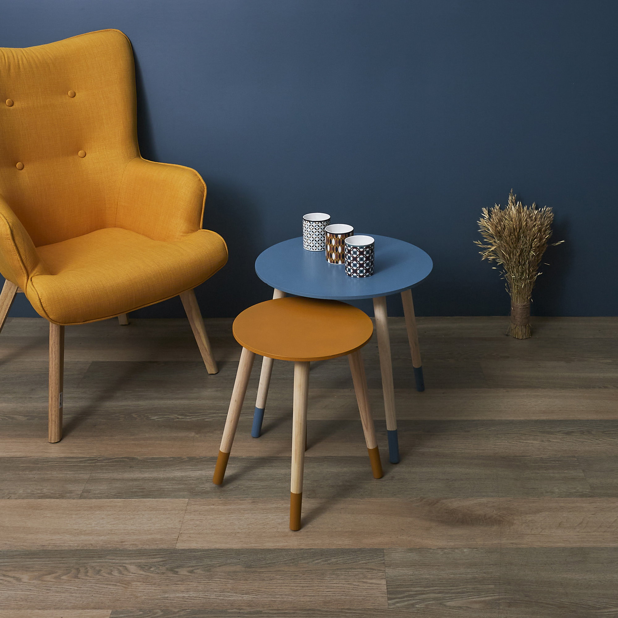 Table Gigogne Bicolore Bleu Jaune X2