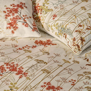 Lot de 2 taies percale de coton imprimé beige orange Erables automne