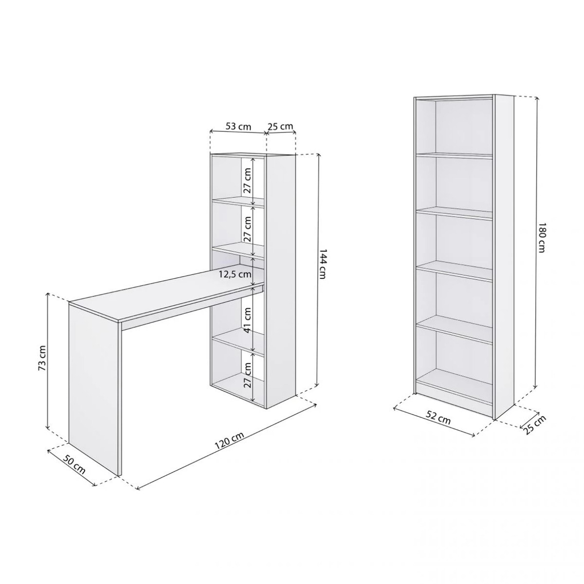 Pack de escritorio y estantería de 5 baldas en blanco artik Cosmic Plus Blanco Artik (Blanco Mate)