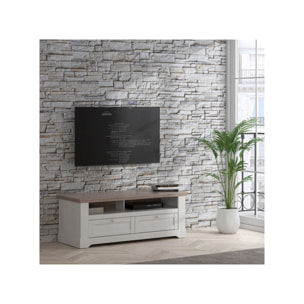 Meuble TV en bois effet chêne clair blanchi L145cm - ILONA
