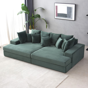 KENDARI Canapé 4 places assise profonde en velours côtelé vert