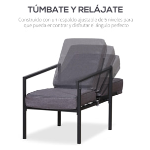 Conjunto de Muebles de Terraza 2 Sillas 1 mesa y 2 Reposapiés Color Gris y Negro