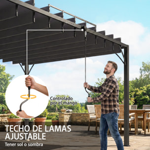 Pérgola de Jardín 3x4 m, Cenador de Jardín con Techo de Lamas Orientables a 135°, Estructura de Aluminio, Protección UPF50+, Pabellón para Exterior, Patio, Terraza, Gris Oscuro