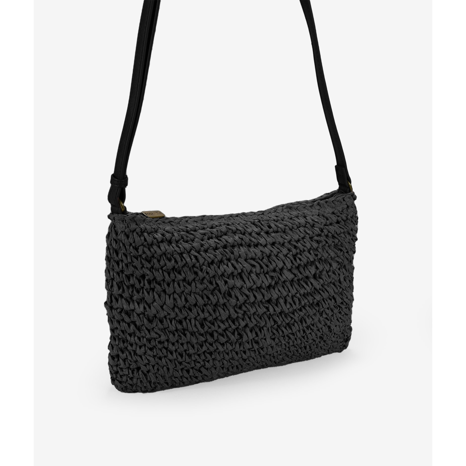 Bolso bandolera de rafia negro