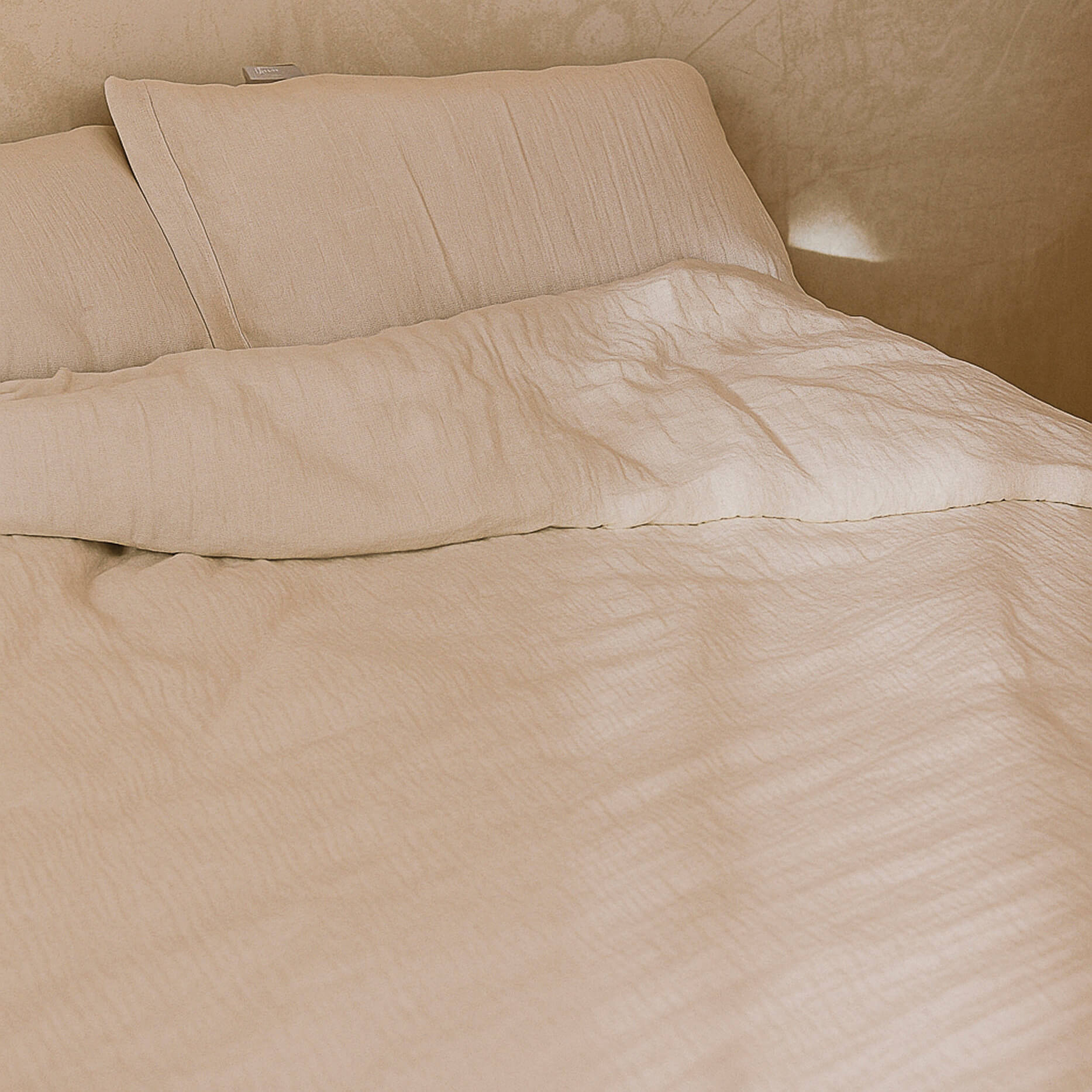 Naturals - Funda Nórdica Lisa - Cierre con botones - 100% Algodón de Muselina - Incluye 1/2 Fundas de Almohada - Beige