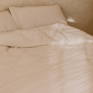 Naturals - Funda Nórdica Lisa - Cierre con botones - 100% Algodón de Muselina - Incluye 1/2 Fundas de Almohada - Beige