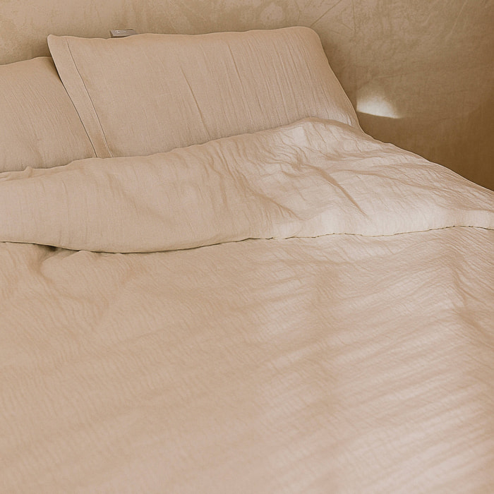 Naturals - Funda Nórdica Lisa - Cierre con botones - 100% Algodón de Muselina - Incluye 1/2 Fundas de Almohada - Beige