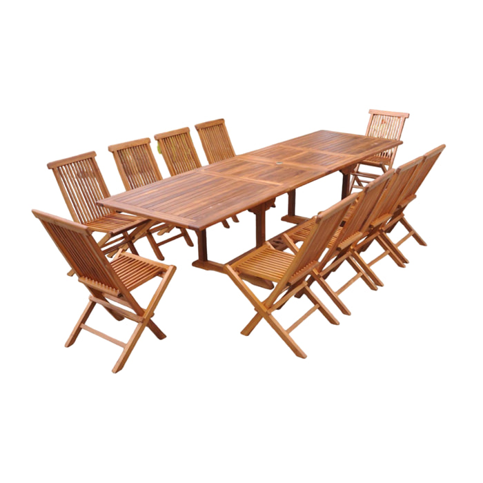 Table de jardin rectangle 10 places et 10 chaises en teck huilé NARRA