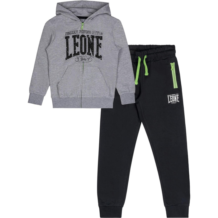Tuta da bambino in cotone non garzato con cappuccio e zip Leone Boxing