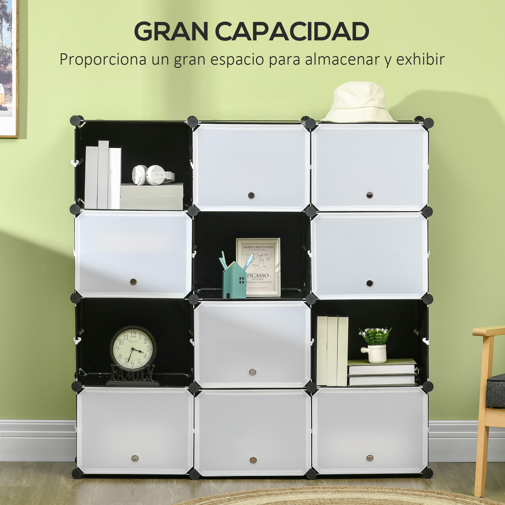 Armario Modular de Plástico Cajas de Zapatos con 12 Cubos Zapatero Organizador para Entrada Pasillo Dormitorio 125x32x125 cm Negro y Blanco