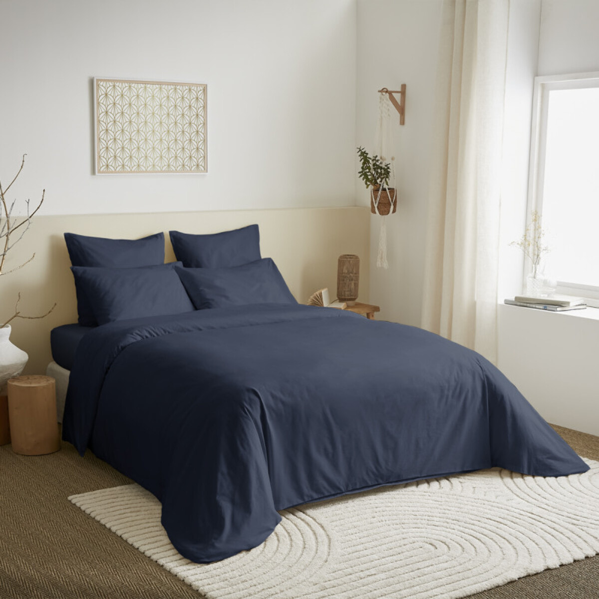 Pack complet 6 pièces unicolore Marine housse de couette pour lit 160 x 200 cm