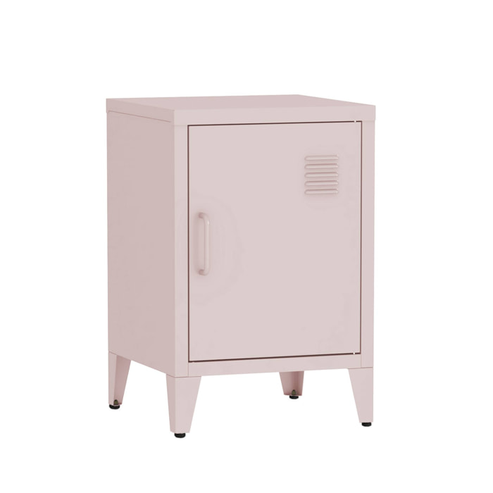 Table de chevet en acier rose. 1 porte. casier
