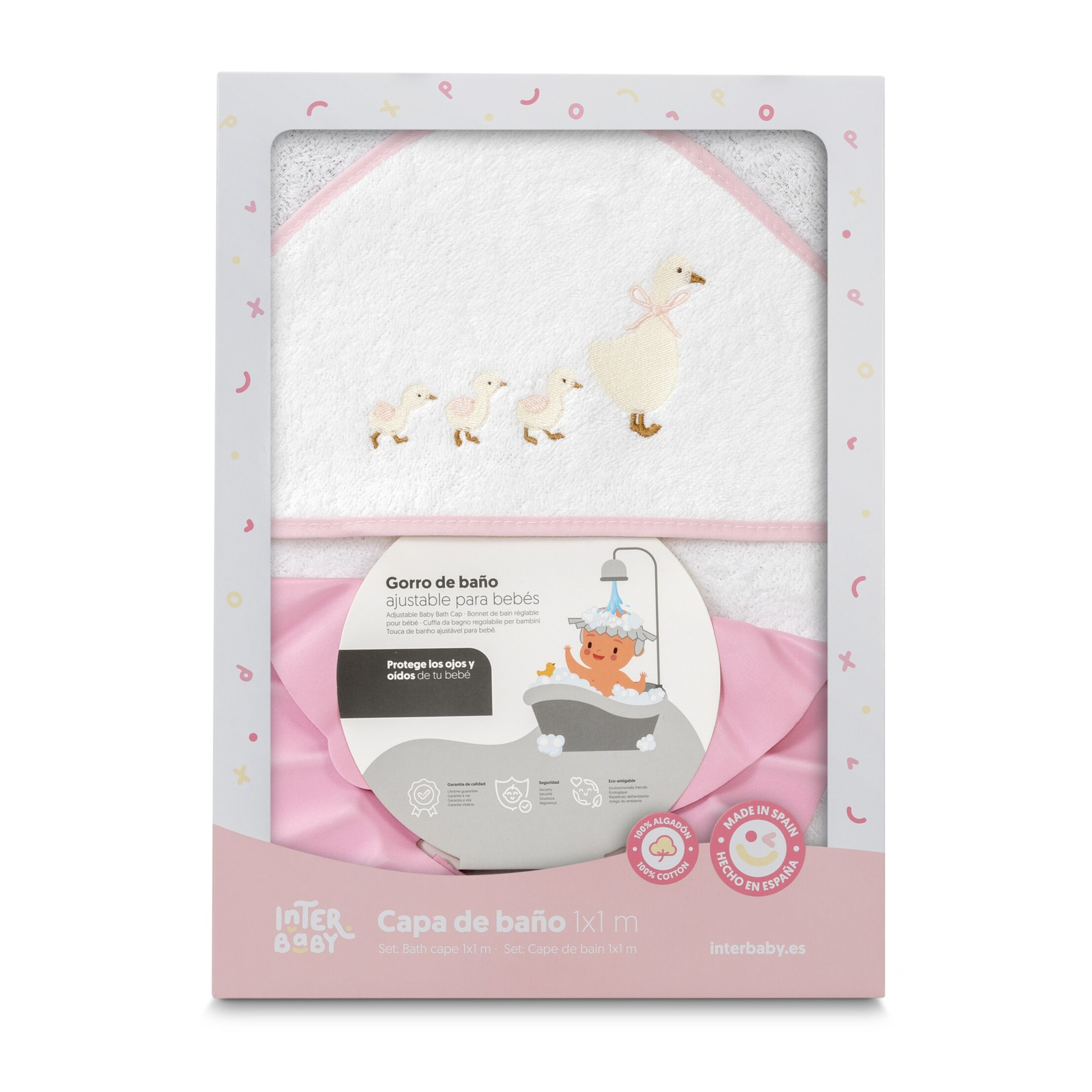 Capa Baño 1X1 Mod Patitos Familia+ Gorro Bco/Rosa