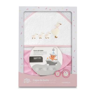 Capa Baño 1X1 Mod Patitos Familia+ Gorro Bco/Rosa