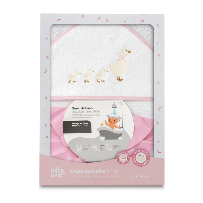 Capa Baño 1X1 Mod Patitos Familia+ Gorro Bco/Rosa
