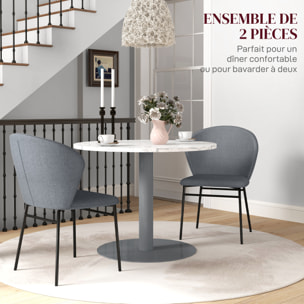 Lot de 2 chaises grand confort dossier enveloppant piètement acier noir revêtement tissu aspect lin gris