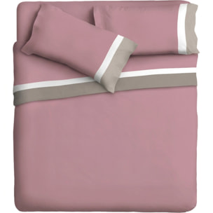 Completo IPERSAN doppia balza RASO 2 Piazze Bordo RASO Panna/Bianco fondo Malva
